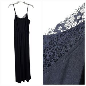 Express Women's Jumpsuit Sleeveless Navy Blue Lace V-Neck Super Soft Jersey Knit